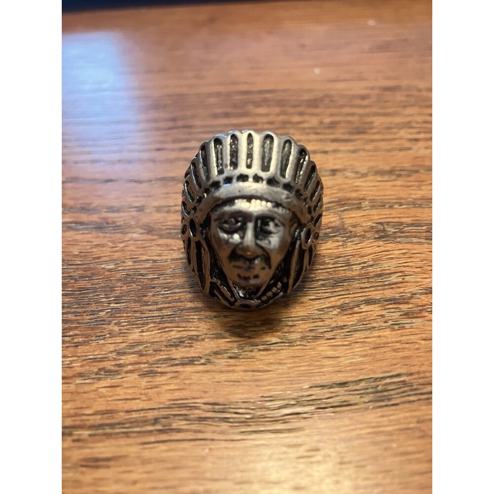 Native American Indian Chief Ring Silver Tone sz 11 Headdress Southwest Western - Picture 1 of 4
